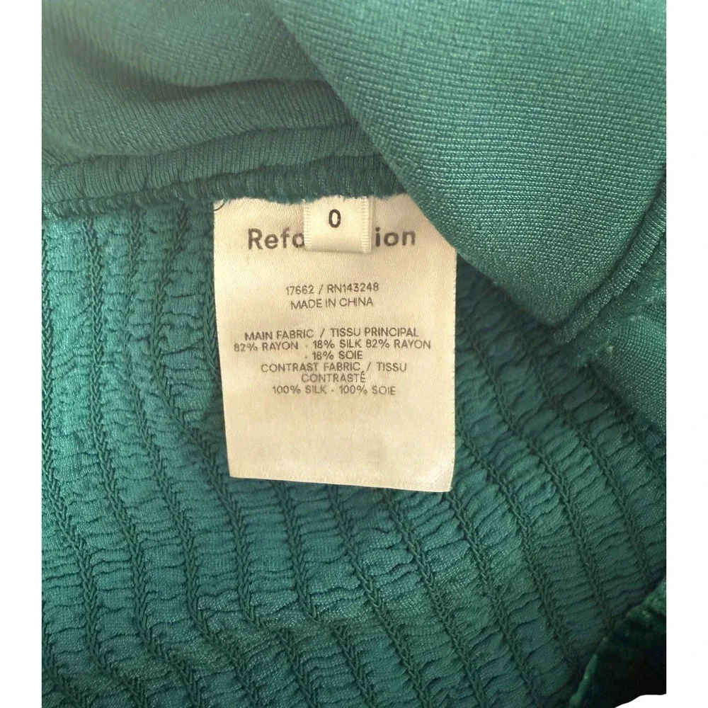 Reformation Luka Velvet Top Emerald Green Women's‎ Size 0 Puff Sleeves Cottage